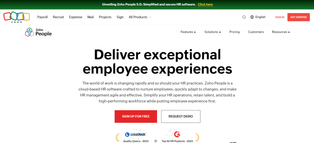 Top 10 HRMS for 2024: Elevating Organizational Efficiency and Employee Experience 2 Zoho People - Best HR Software